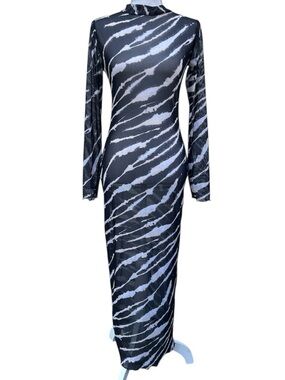 Matte Collection Sheer zebra print maxi dress L